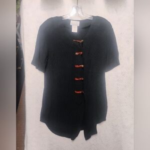 Vintage Pride & Joy Black Acetate Blouse Size 12 Frog Closure Asian Artsy U.S.A